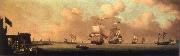 Monamy, Peter A panoranma of the Bosporus at Constantinople the City spread along the European western shore,the Asian eastern shore guarded by Leander-s Tower oil painting on canvas